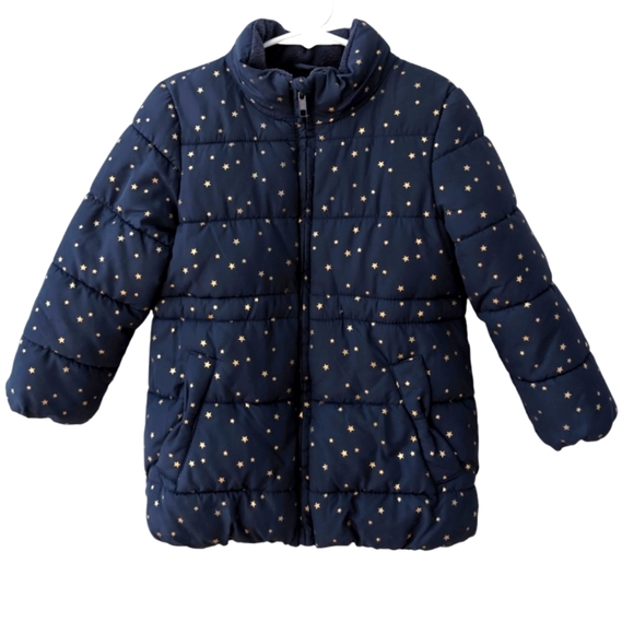 H&M Girls Navy Puffer Jacket With Gold Stars Size 4-5 - Picture 3 of 6